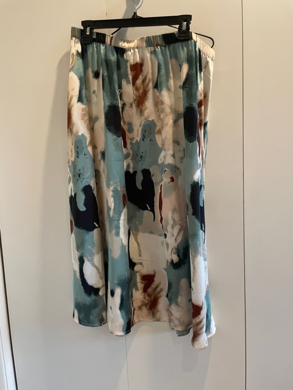 Adrianna Papell Teal, Ivory & Navy Abstract Midi Skirt